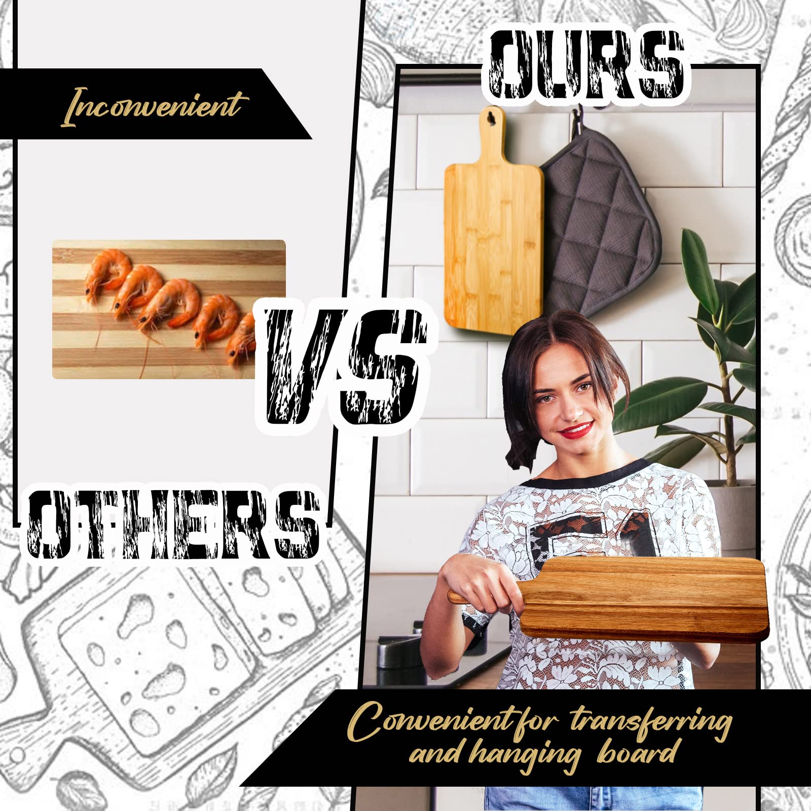 Nuenen acacia cutting board ideal for cheese and charcuterie.