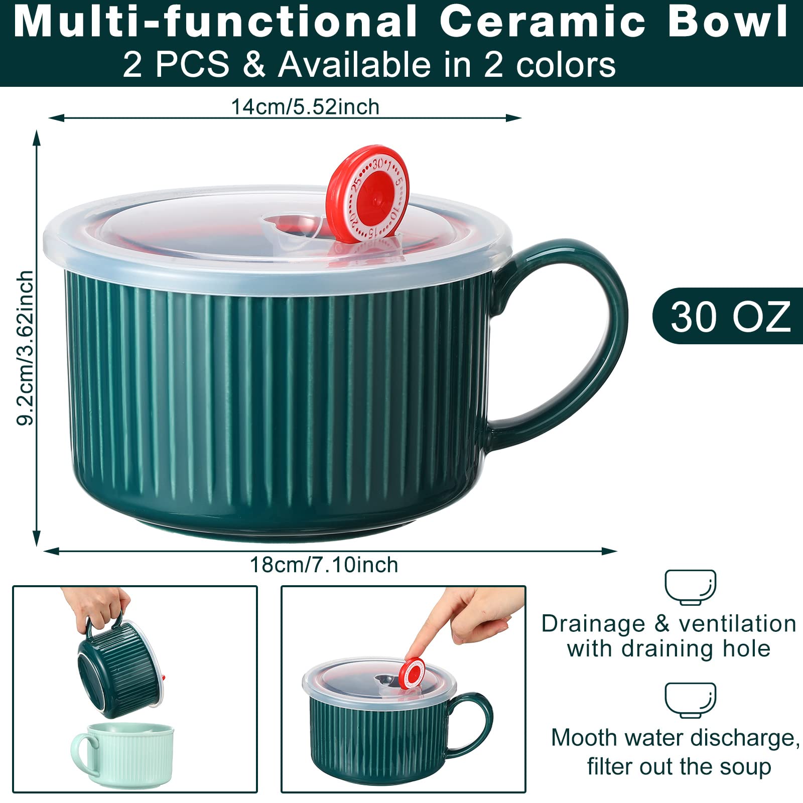 Nuenen dark green soup bowl with lid and handle for safe lifting