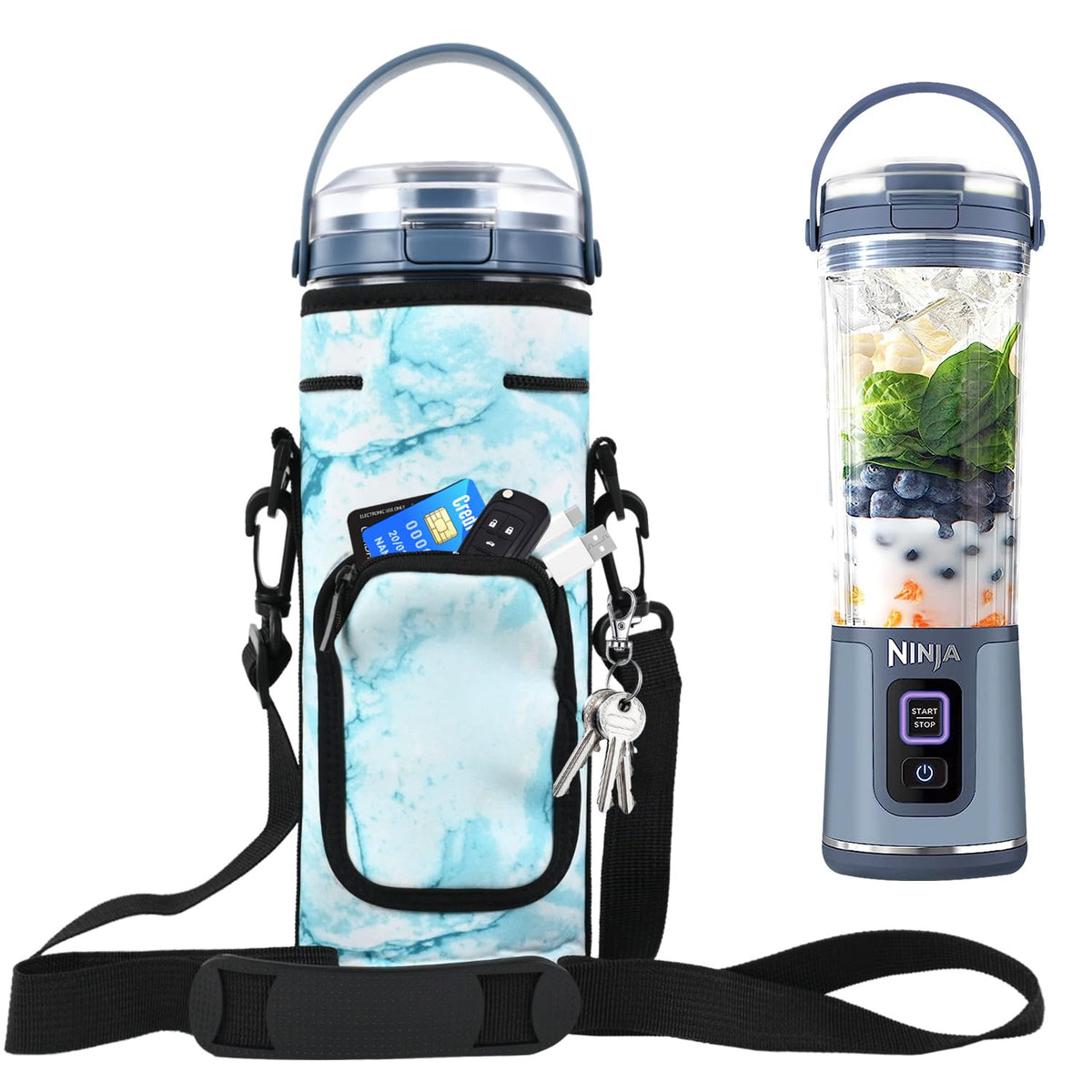 NUENSS-ROR storage sleeve blue fit keeps Ninja Blast secure on the go.