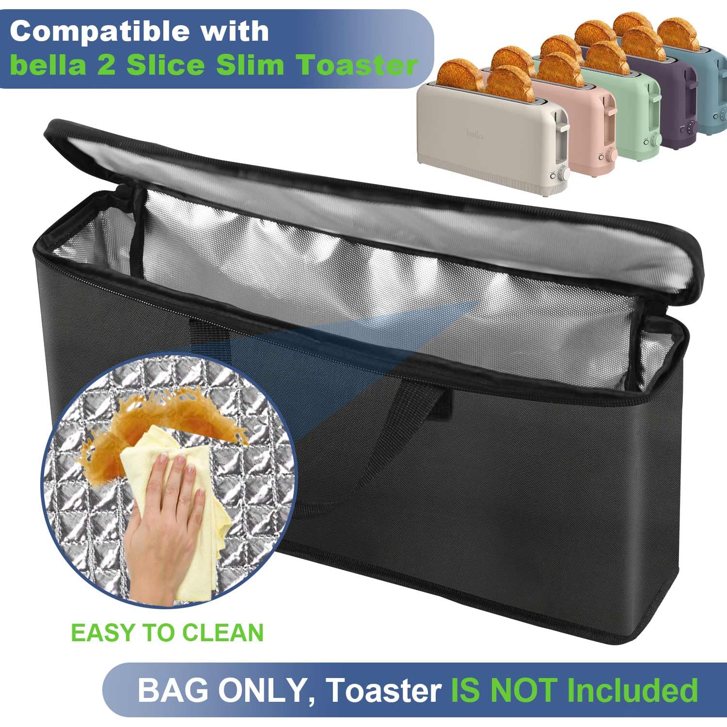 NUENSS-ROR Bella 2 Slice Slim Toaster bag side pocket for accessories organization