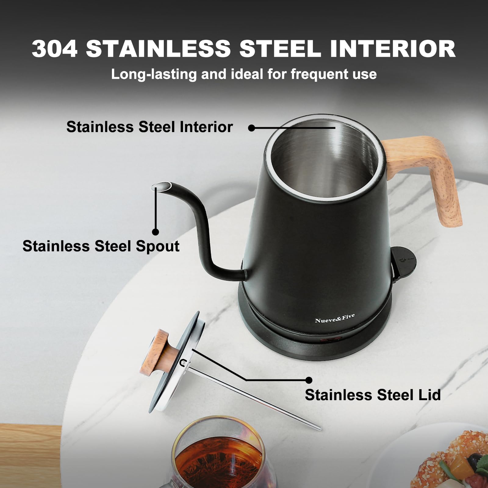 Nueve&Five gooseneck kettle 1 liter capacity for tea or coffee