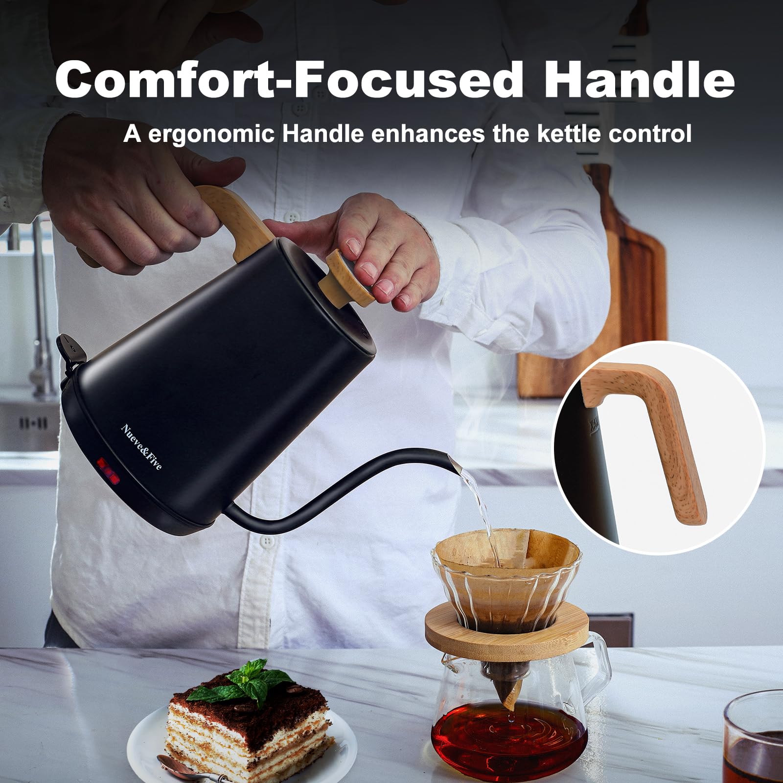Nueve&Five gooseneck kettle stainless steel interior for durability