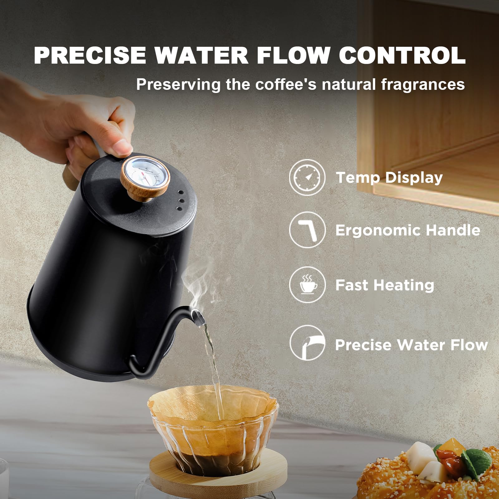 Nueve&Five gooseneck kettle precise pour with comfortable handle