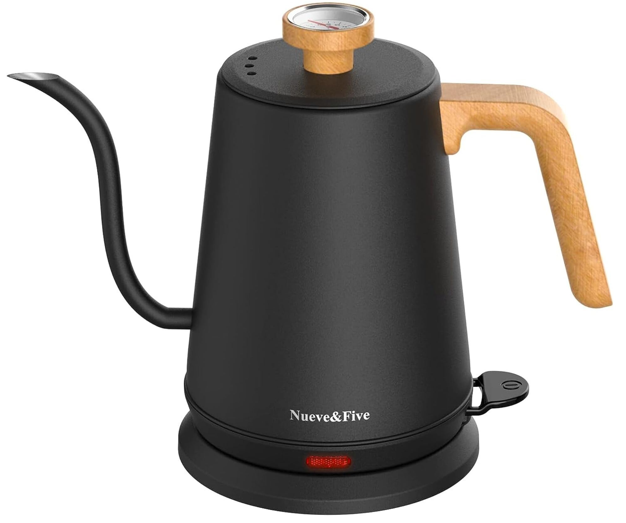 Nueve&Five gooseneck kettle with thermometer on lid for precise brewing