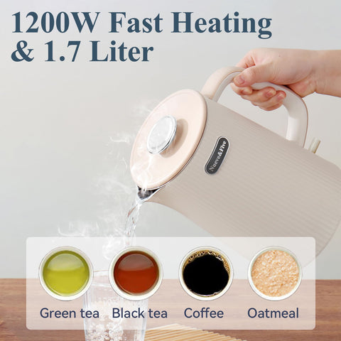 Nueve&Five 1200W fast boil reduces wait time for hot drinks.