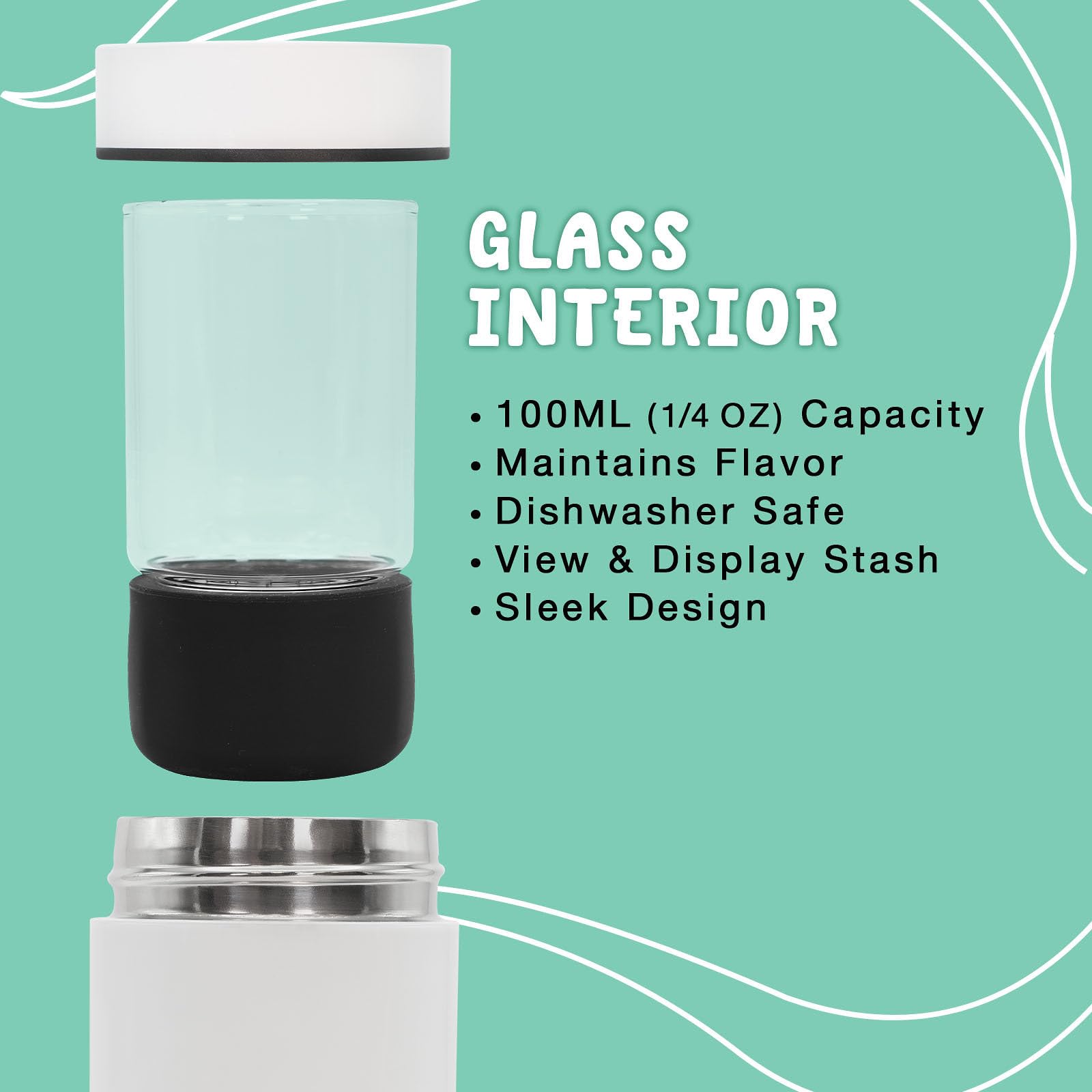 Nugbuddy Mini inner glass jar clearly shows contents while protecting flavor