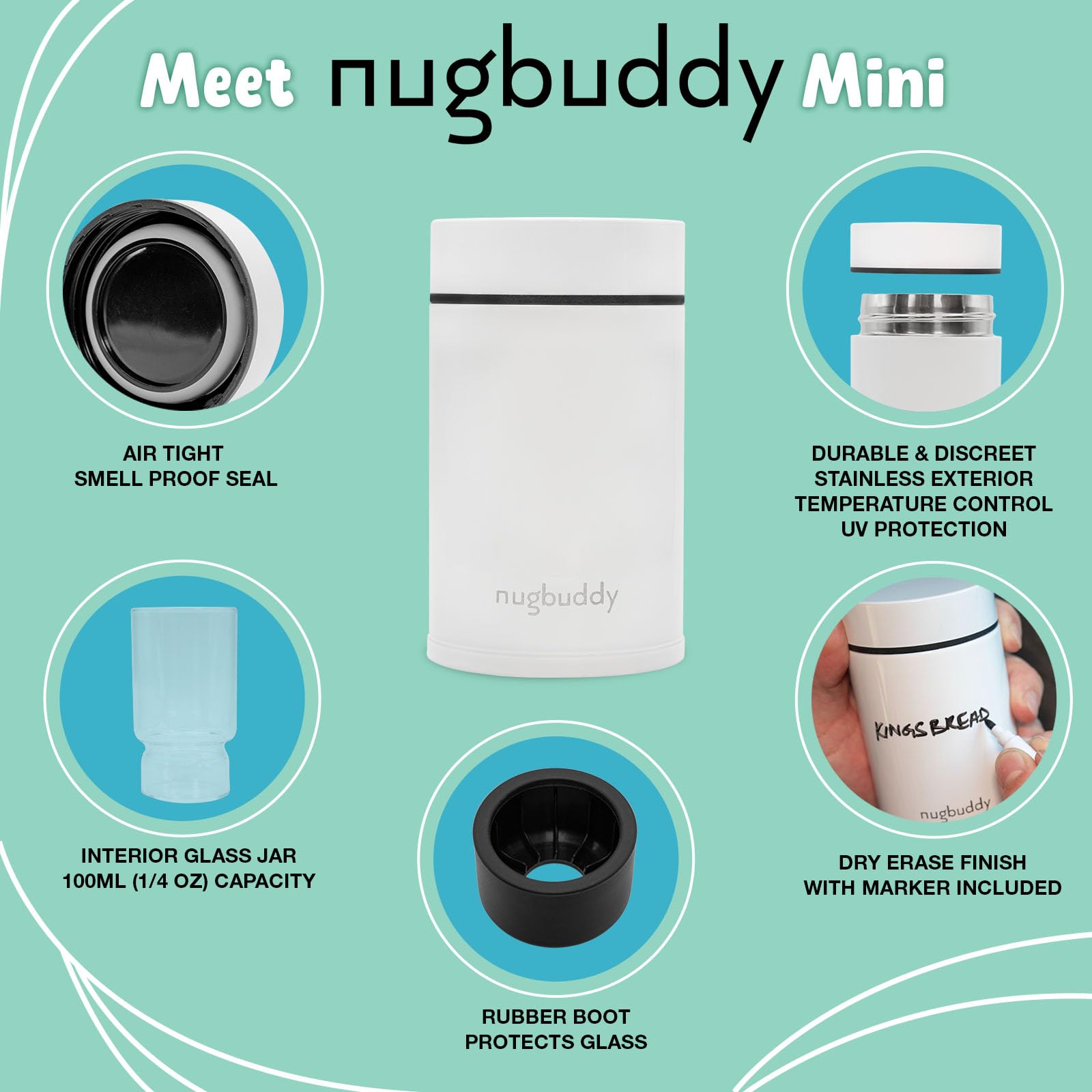Nugbuddy Mini stainless lid seal ensures airtight freshness