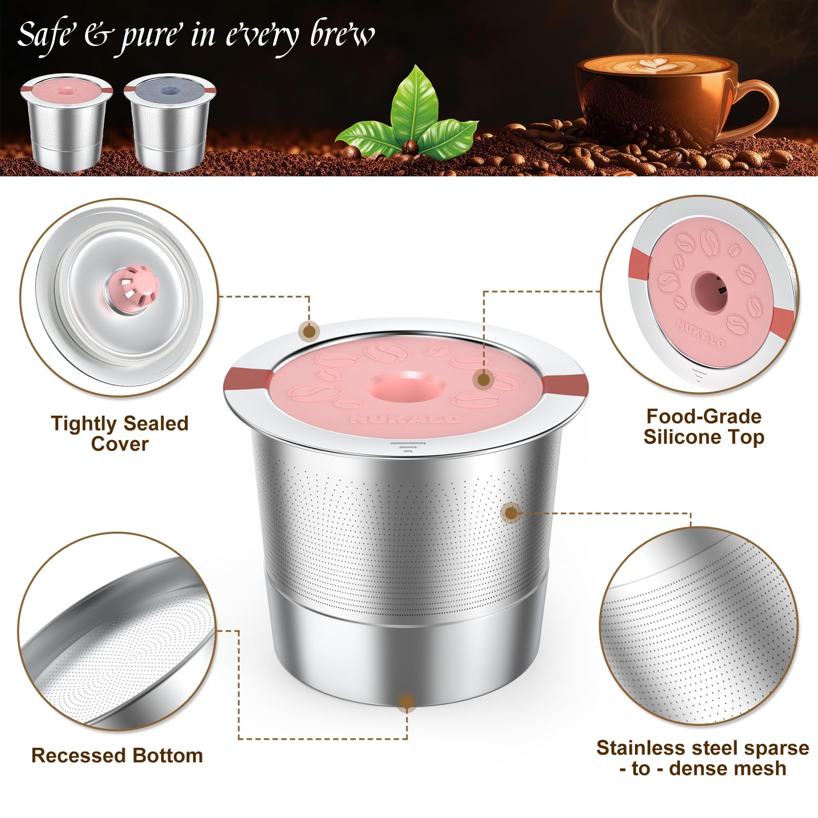NUKALO lid with coffee bean pattern adds aesthetic ritual to your brew