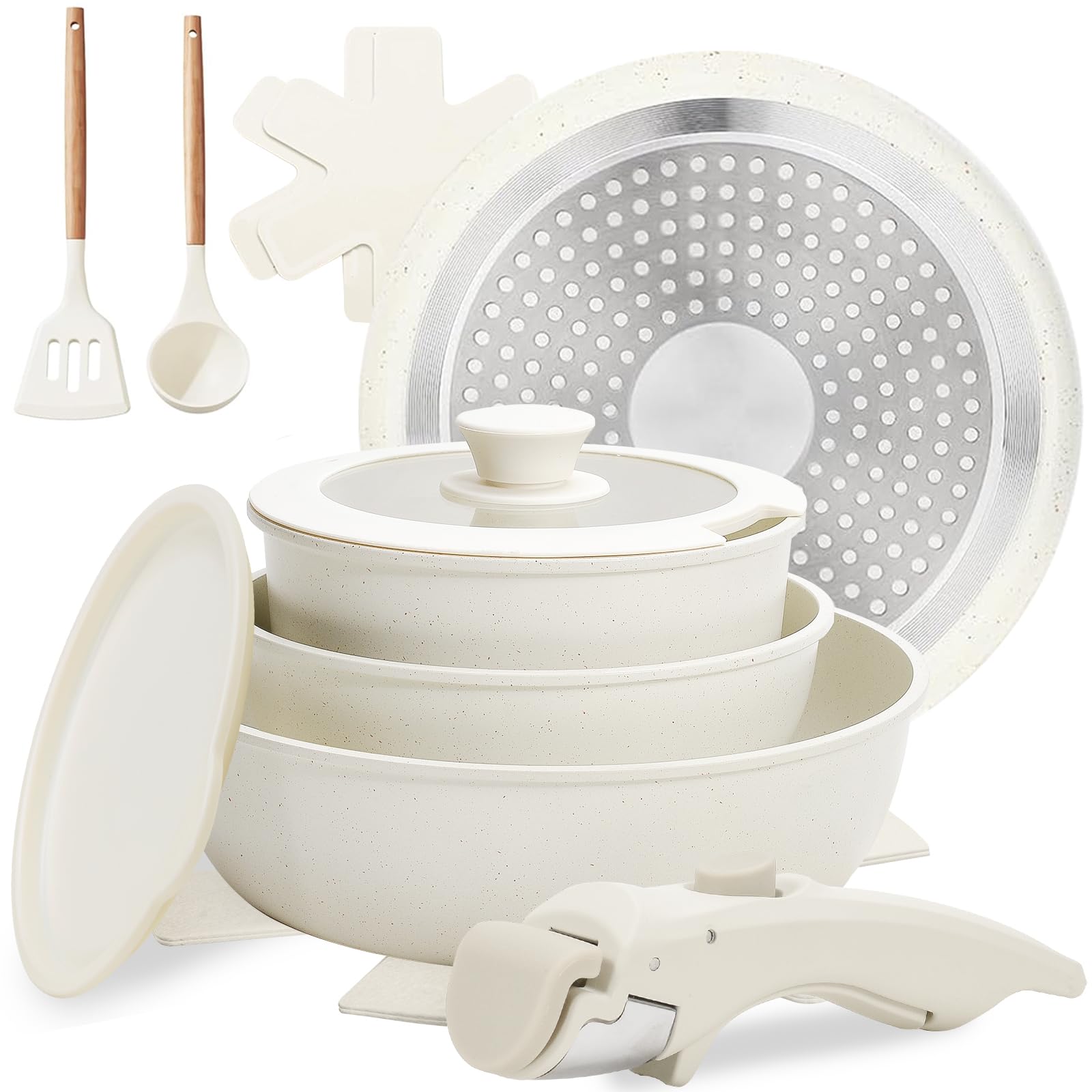 Numola 10-pcs pots and pans with detachable handles for flexible cooking