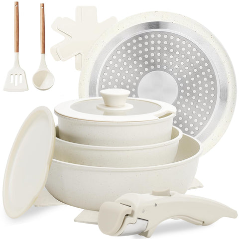 Numola 10-pcs pots and pans with detachable handles for flexible cooking