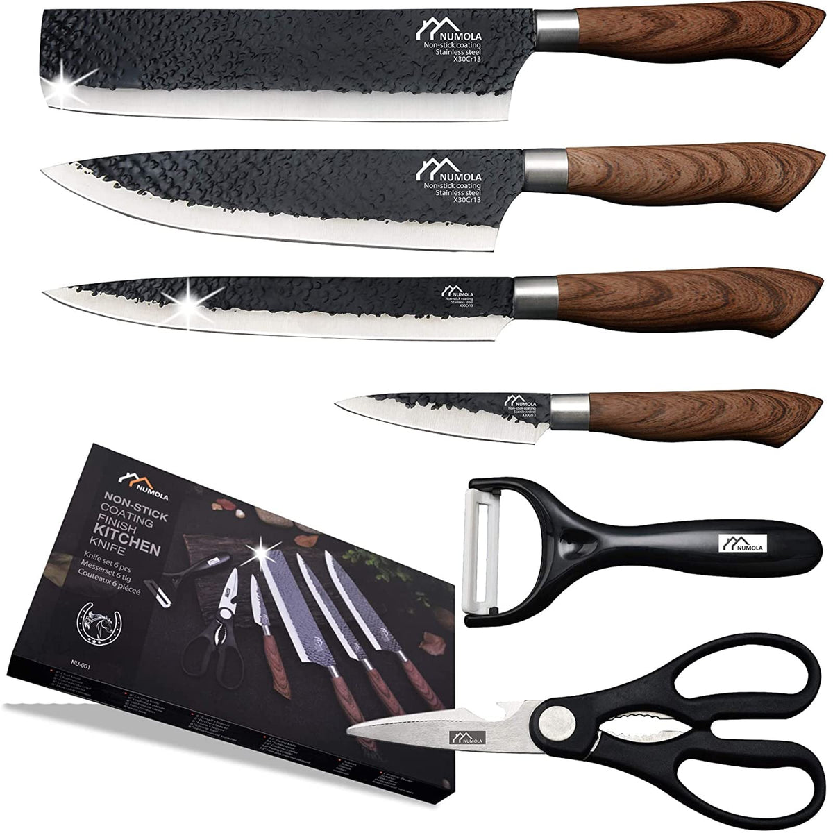 Numola 6-piece knife set in a black box for a stylish kitchen gift