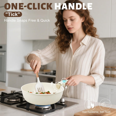 Numola stackable ceramic cookware saves cabinet space and keeps kitchen tidy