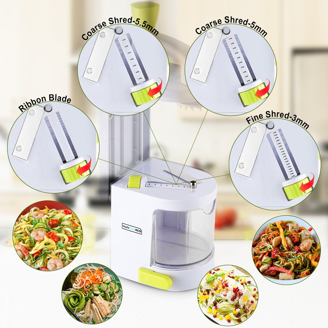 NUNEWARES Spiralizer with a strong suction cup stays steady on the counter.