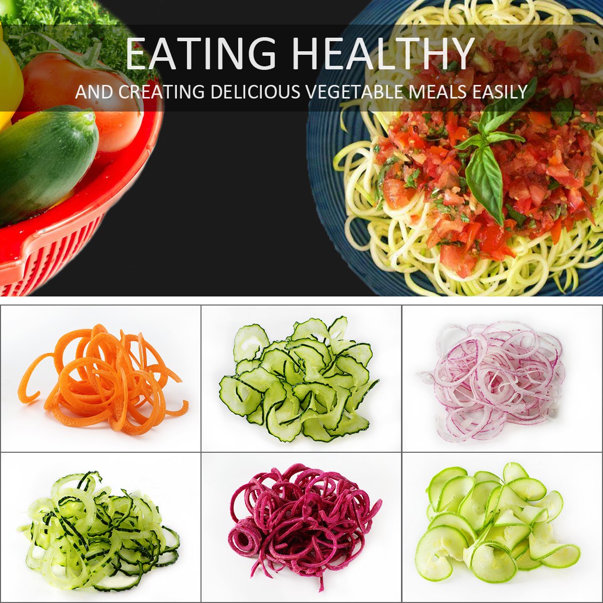 NUNEWARES Spiralizer creates vegetable noodles perfect for gluten-free meals.