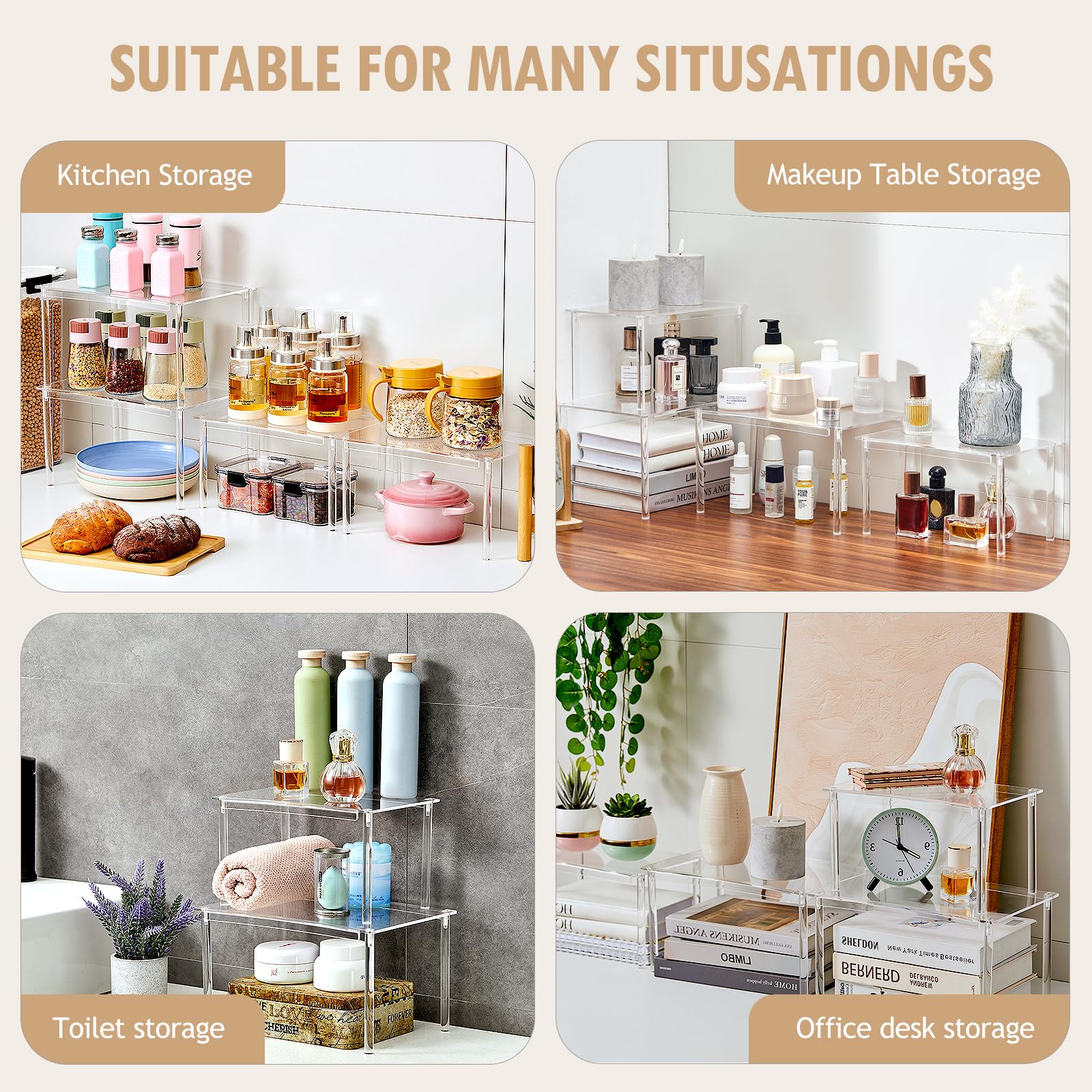 Nuoex stackable shelf set elevating pantry items with vertical storage