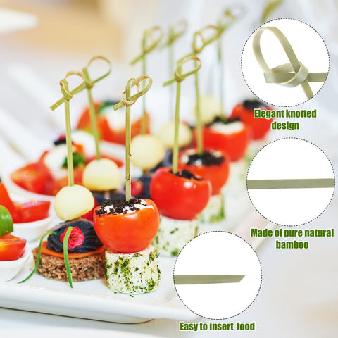Nuogo bamboo skewers with pointed ends for easy food pickup.