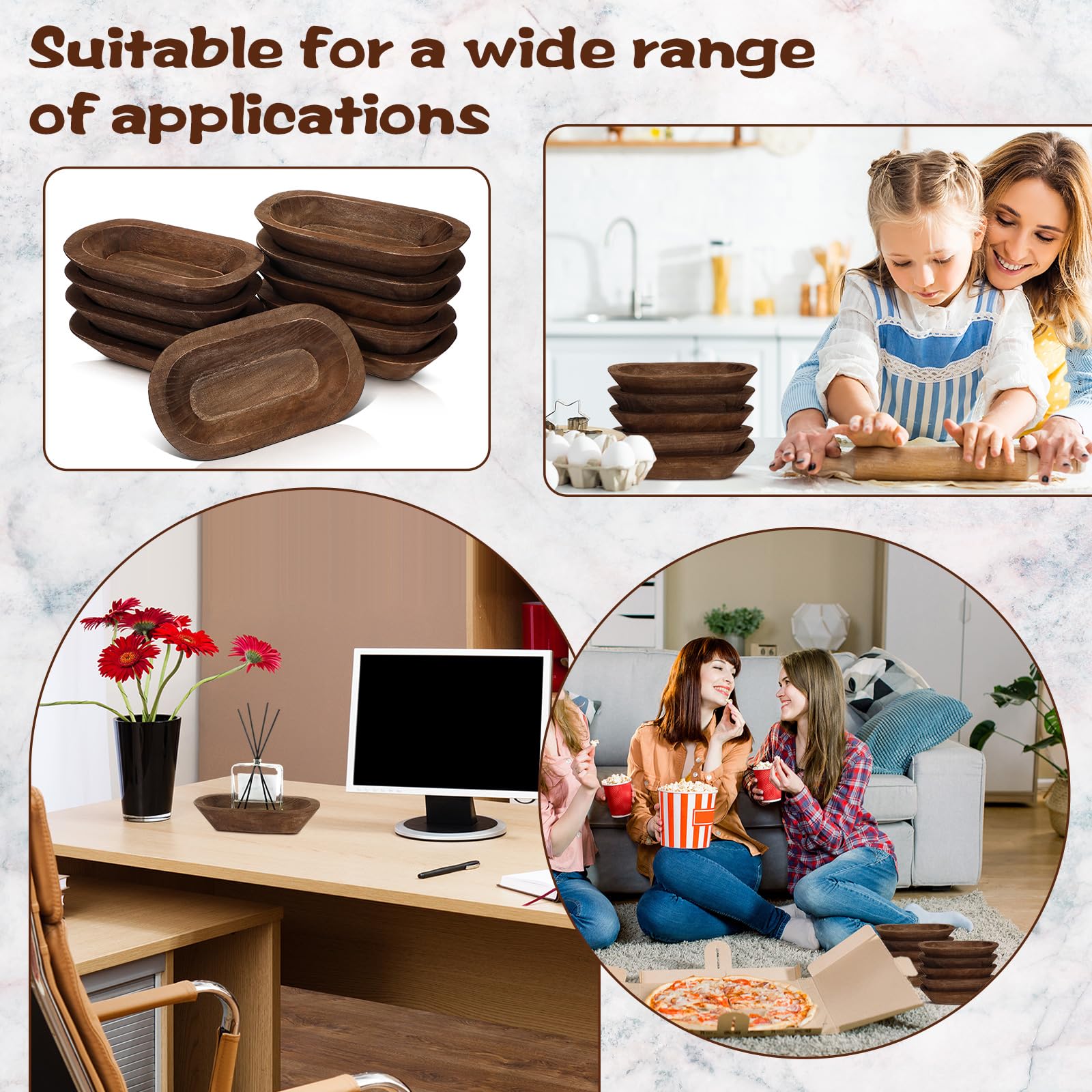 Nuogo brown wooden dough bowls with antique finish and wood grain