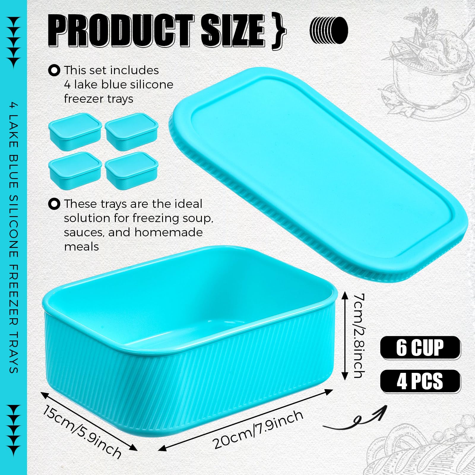Nuogo lake blue silicone freezer tray with lid for organized storage