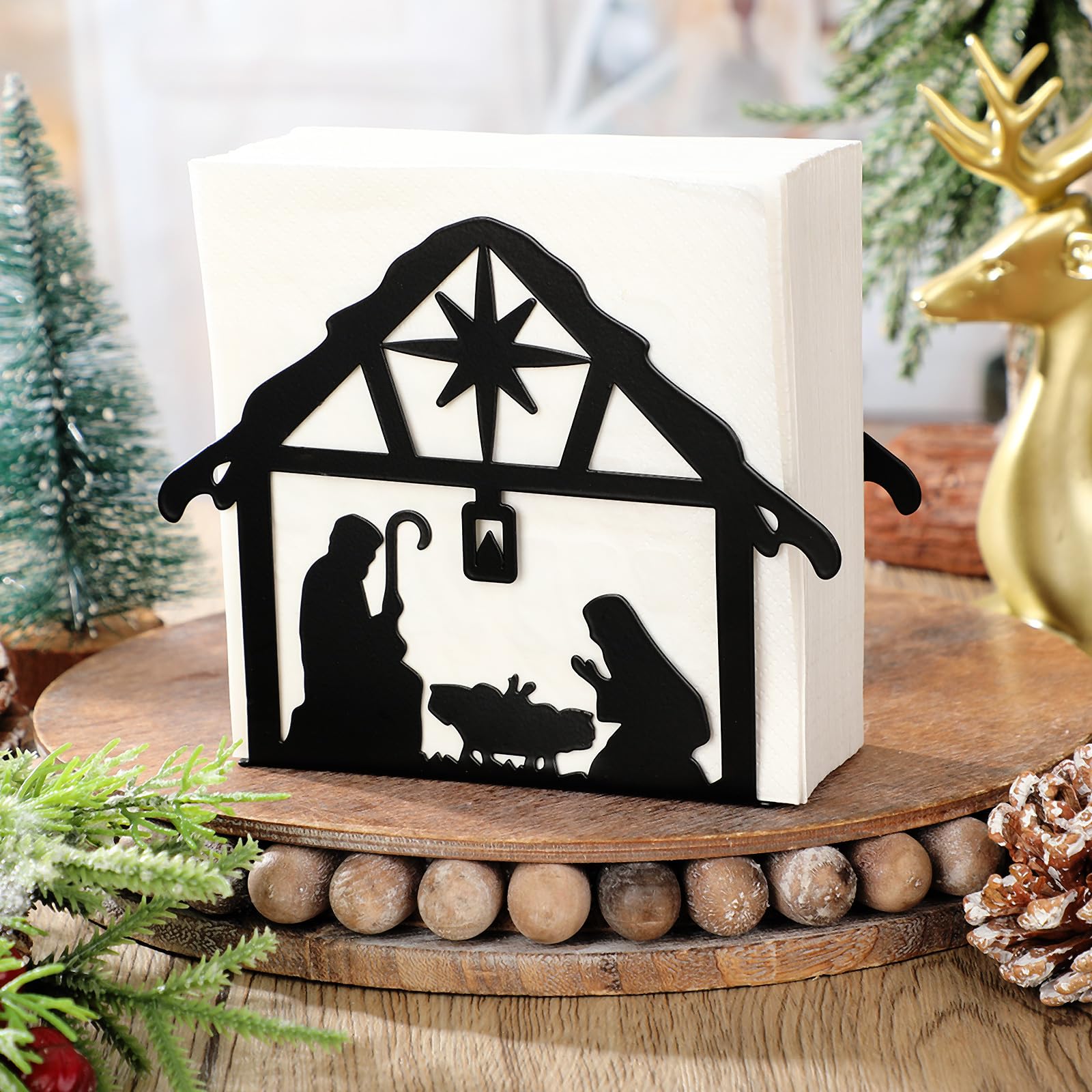 Nuogo nativity napkin holder suits kitchen and dining spaces.