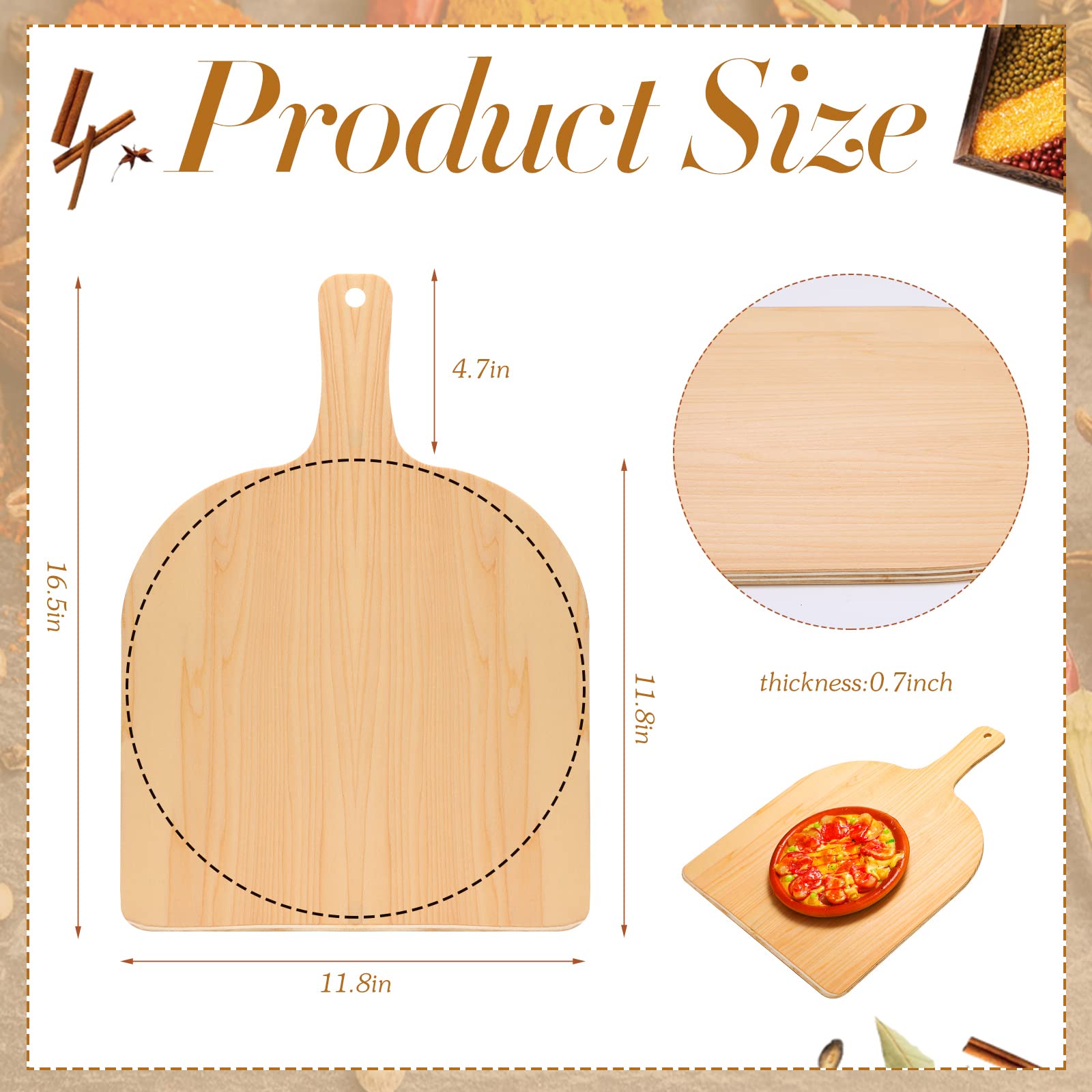 Nuogo pizza peel handle closeup shows ergonomic grip for easy serving.
