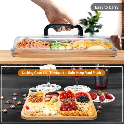 NUOLAN charcuterie board six compartments for organized food presentation.