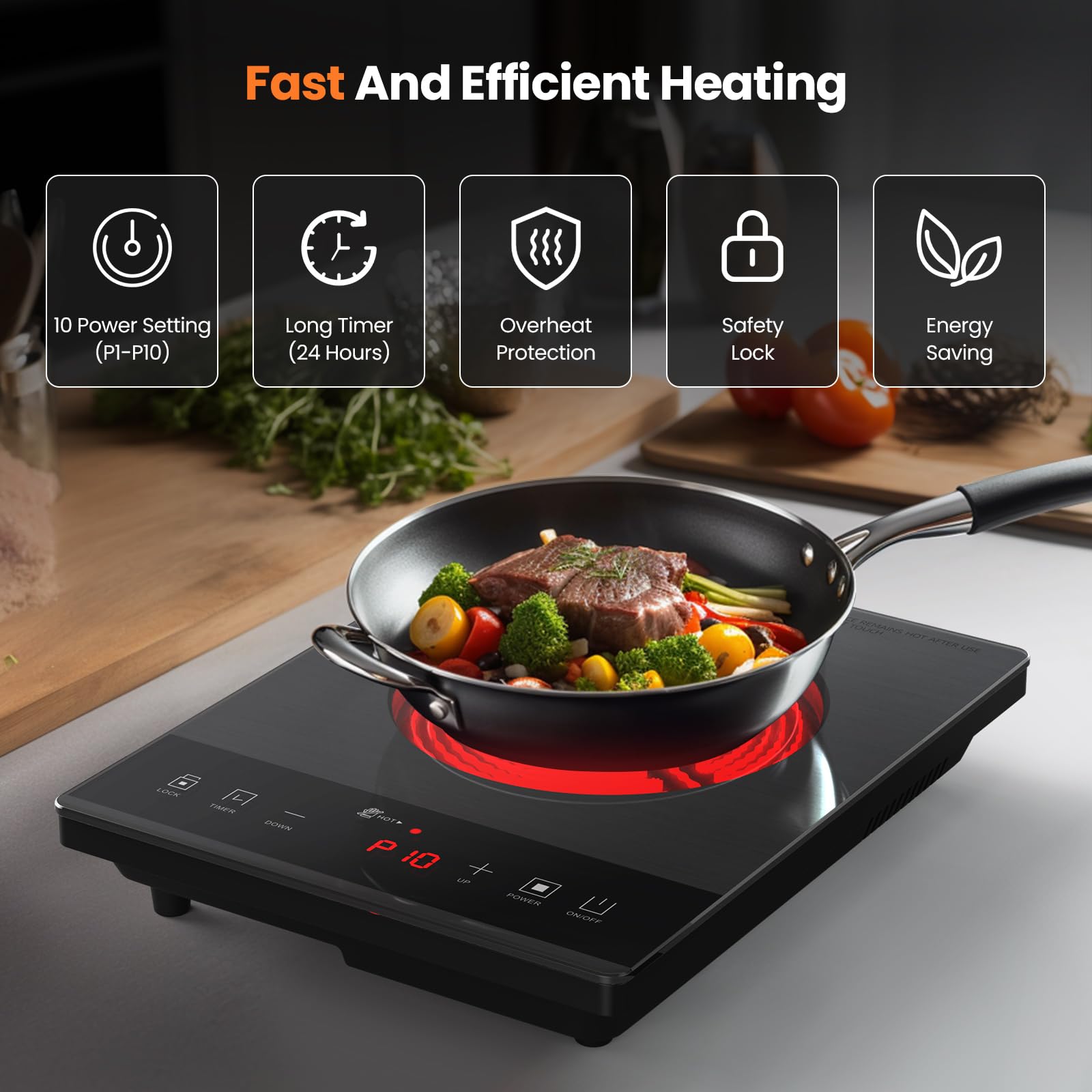 Nuopuplai hot plate in use on a compact kitchen counter