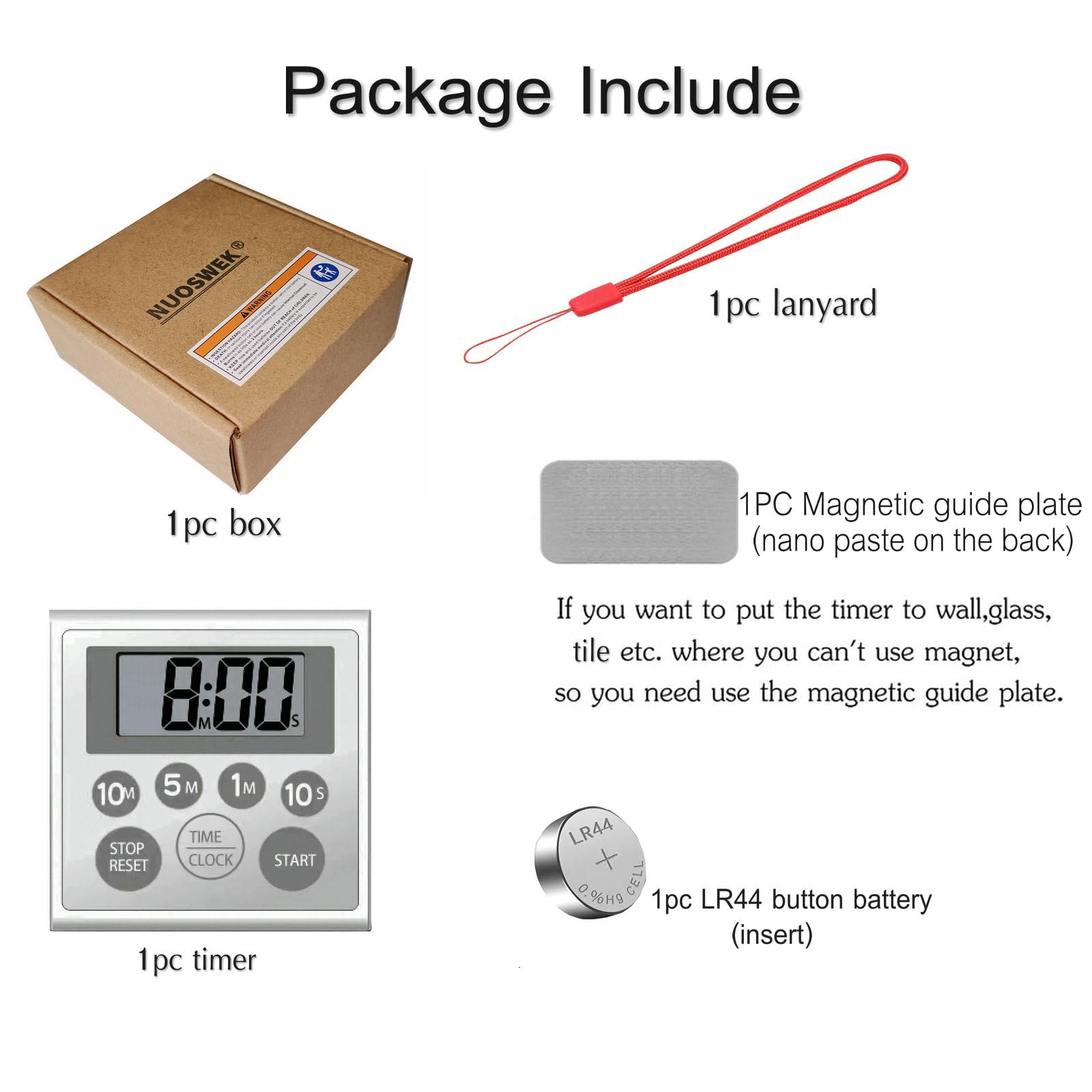NUOSWEK compact timer suitable for bathroom, kitchen, and study