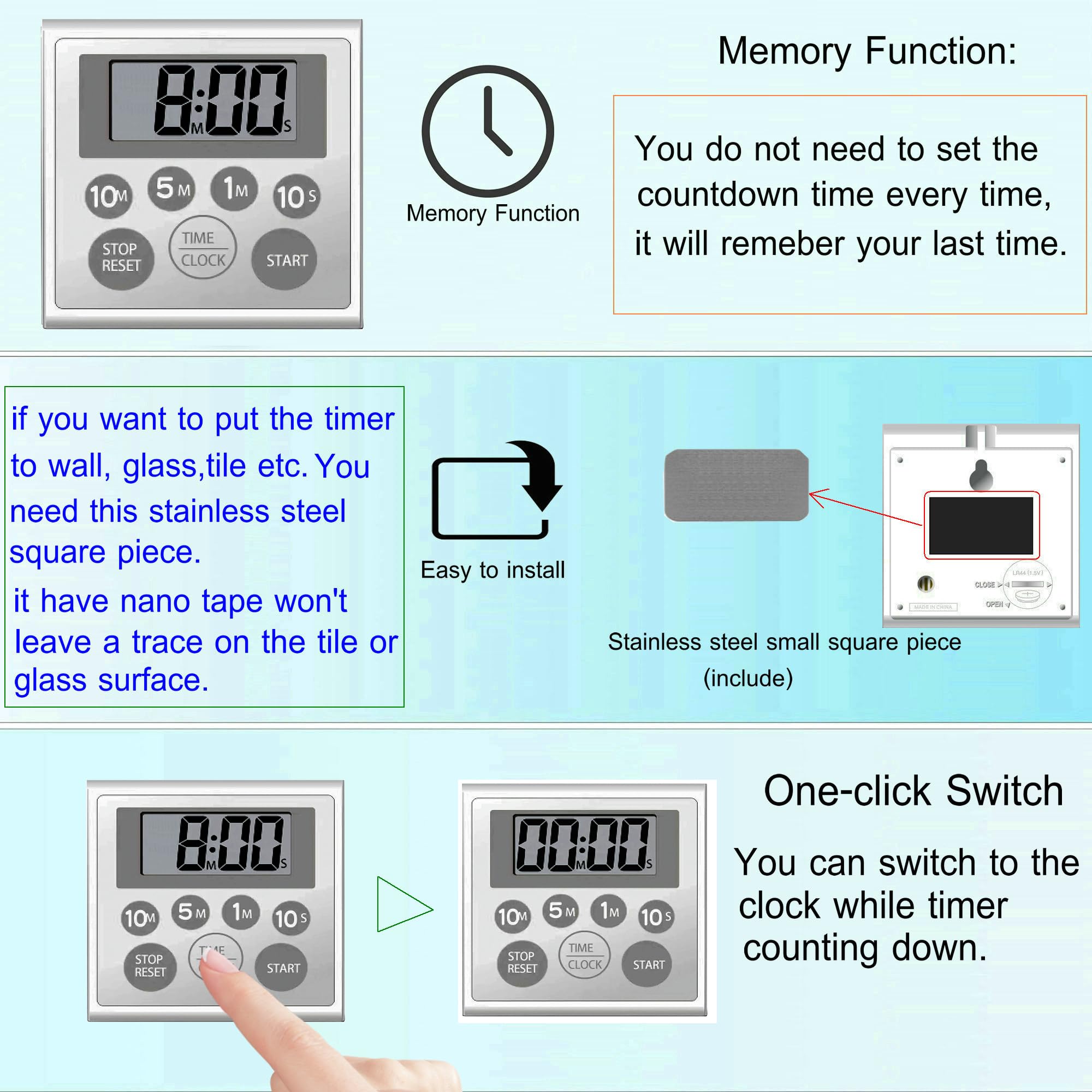 NUOSWEK timer in 12-hour clock mode for cooking or study sessions