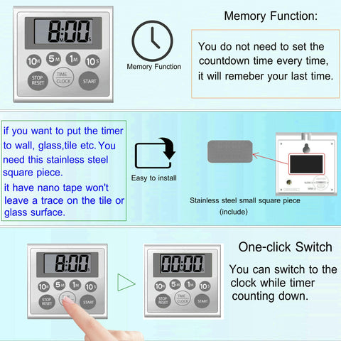 NUOSWEK timer in 12-hour clock mode for cooking or study sessions