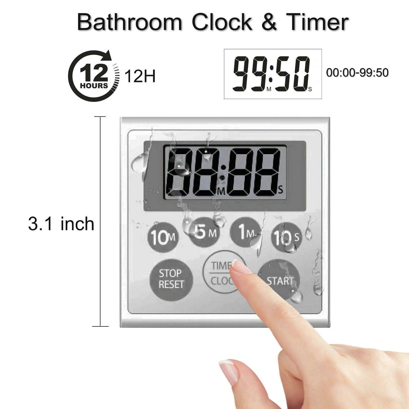 NUOSWEK waterproof timer with large LCD display for showers