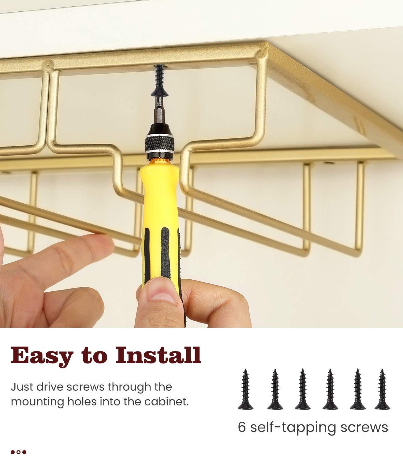 Nuovoware wine glass hanger supports various cup shapes securely.