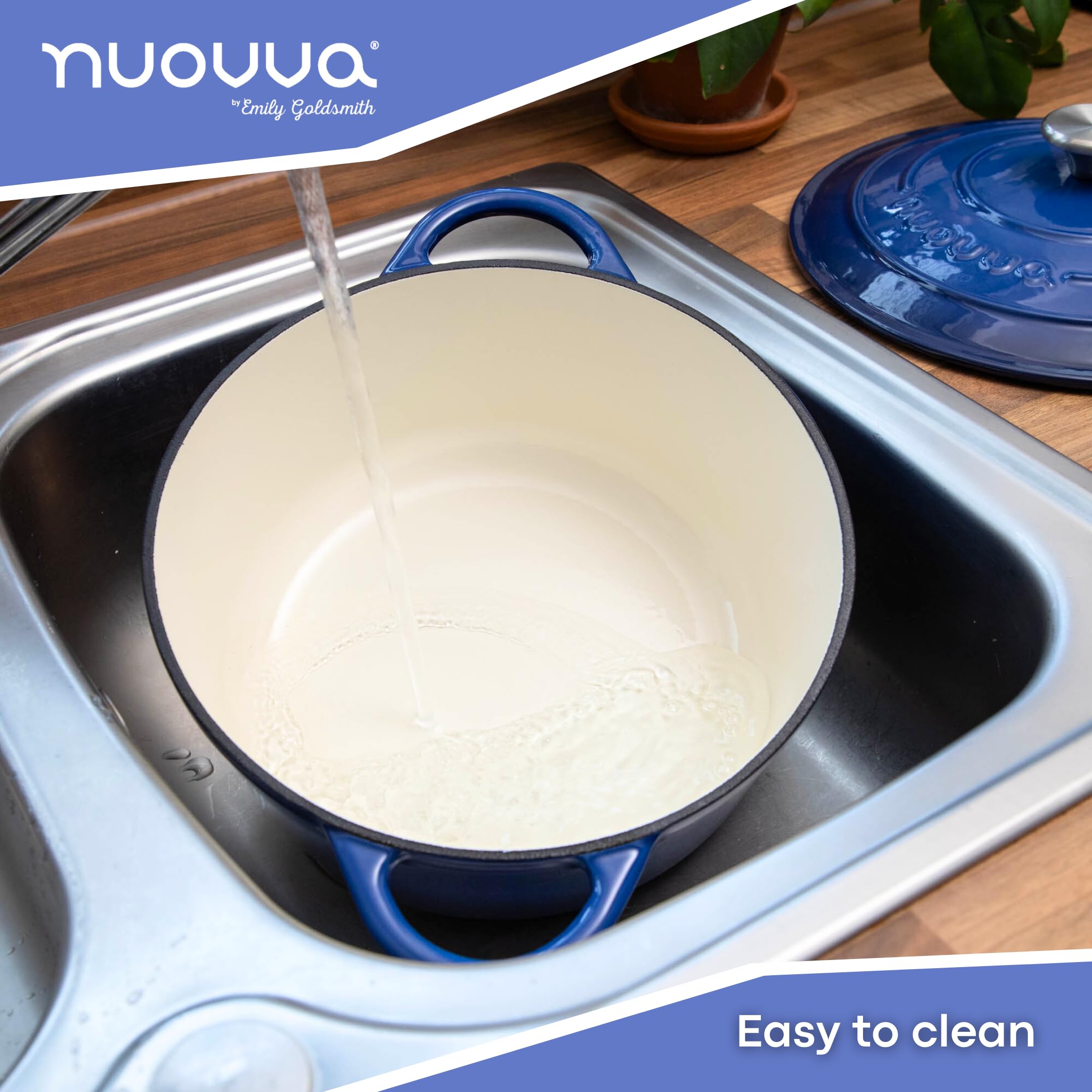 Nuovva enamel interior provides a smooth surface for quick cleaning.