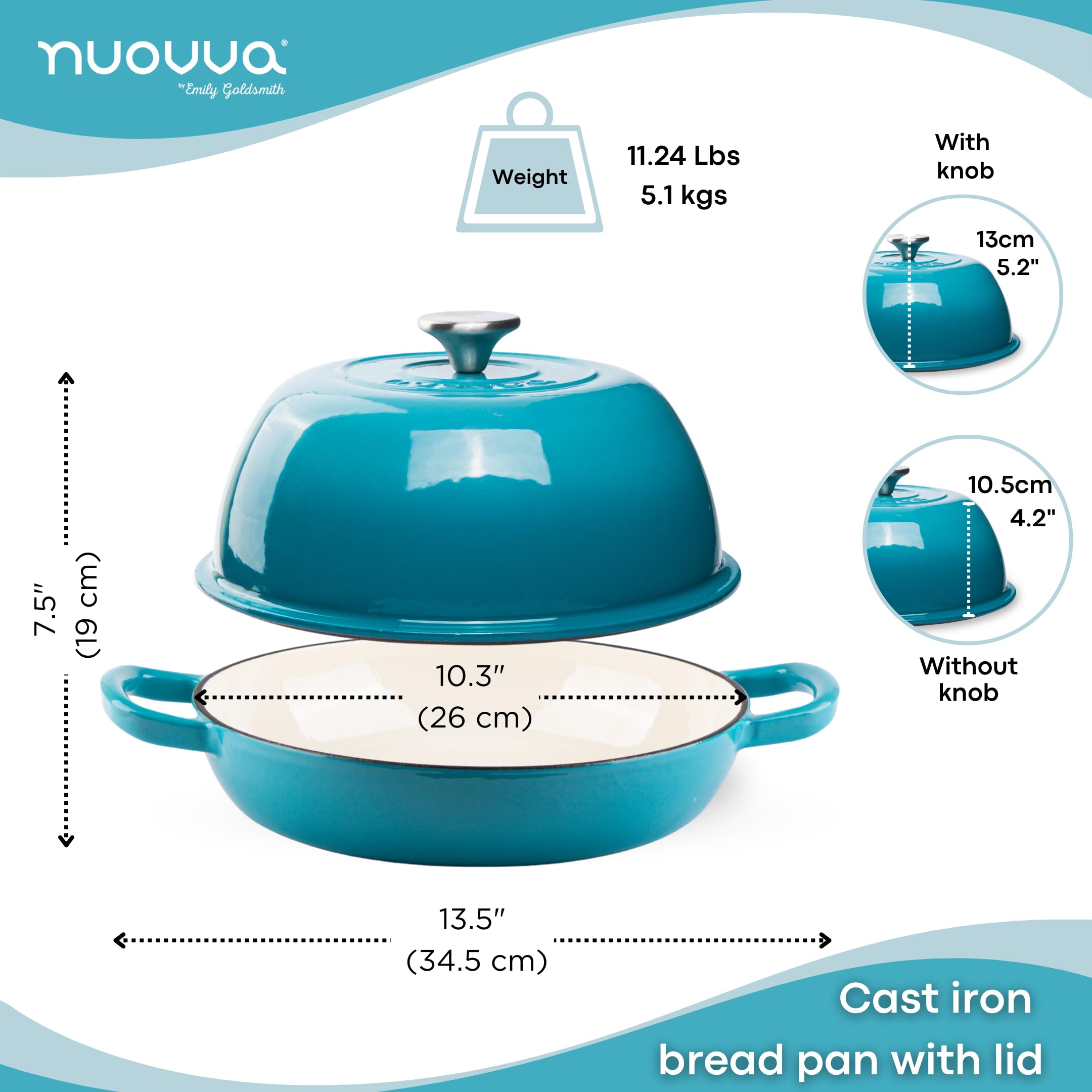 Nuovva blue Dutch oven with lid on, ideal for bread baking and moisture retention