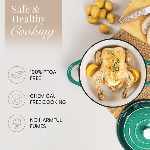 Nuovva ergonomic handles provide a secure grip on transfer from hob to oven