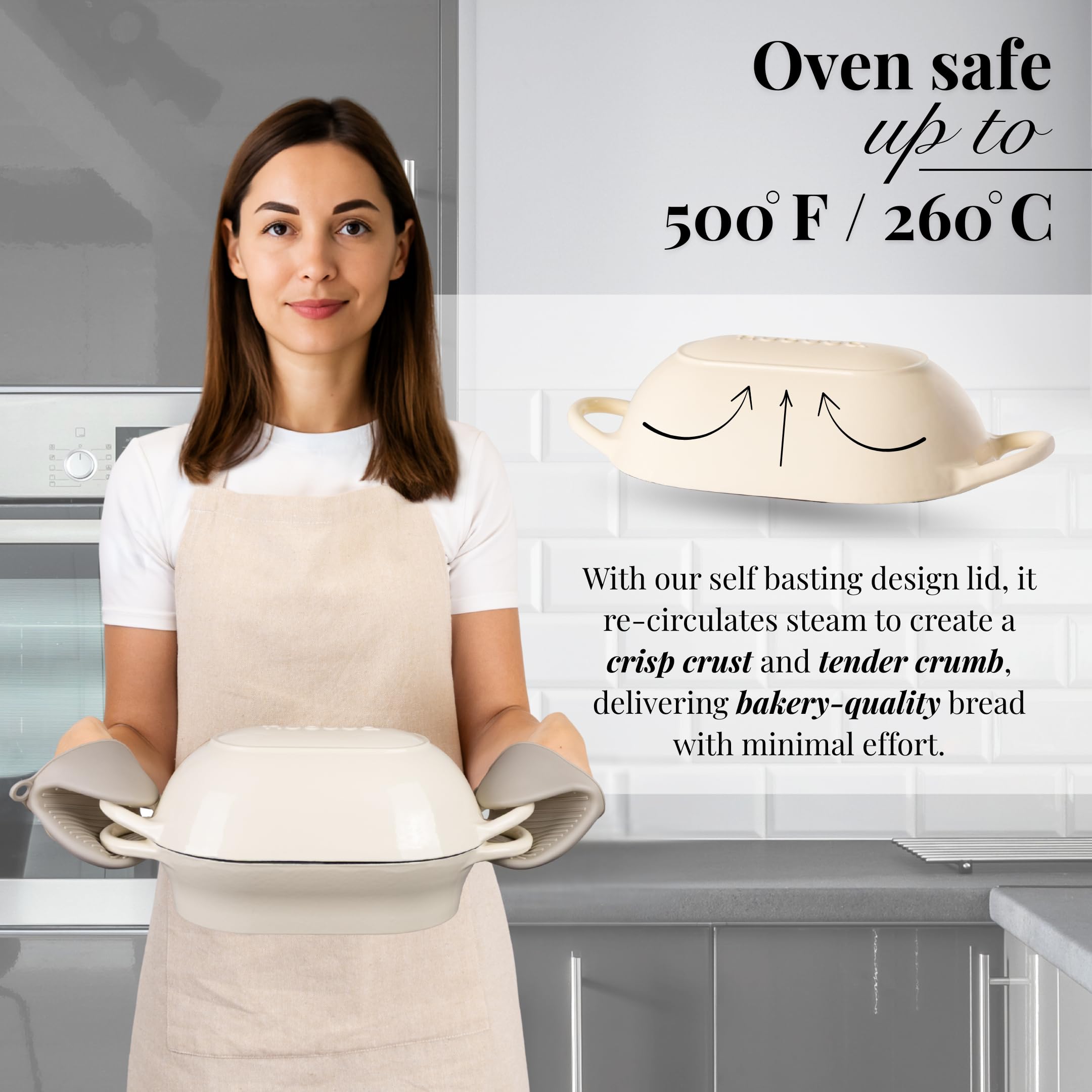 Nuovva Dutch oven interior enamel in cream for easy release