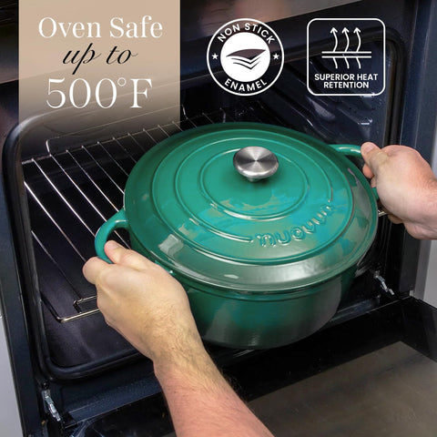 Nuovva pot on a stove showing browning before braising