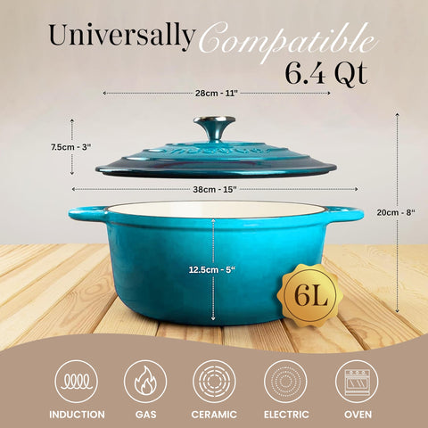 Nuovva Dutch Oven side view emphasizing sturdy construction and even heat.