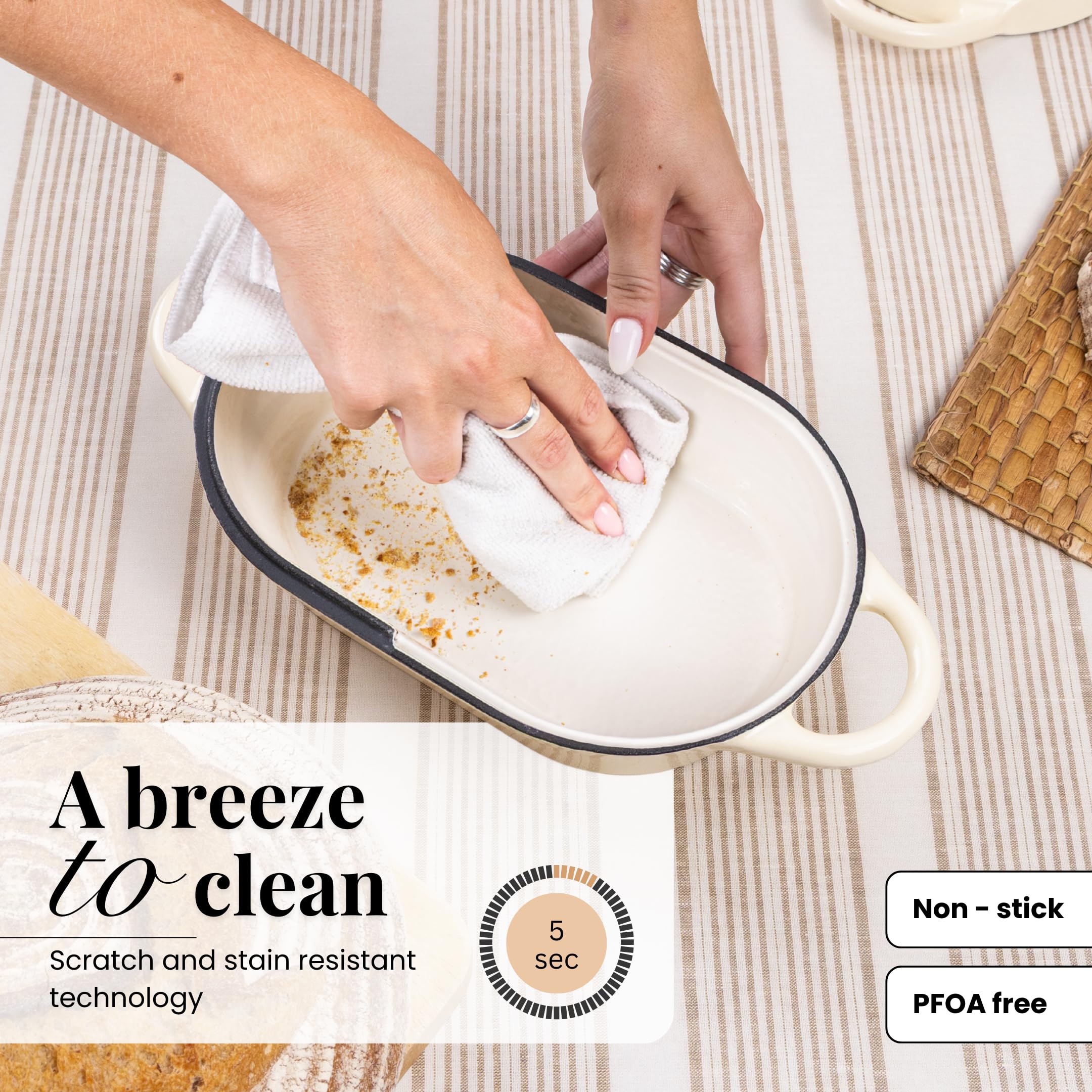 Nuovva stove-ready Dutch oven in cream demonstrating compatibility