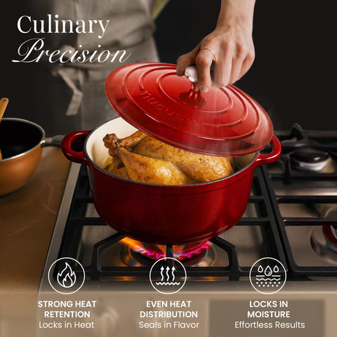 Nuovva enamel interior prevents sticking during frying and simmering.