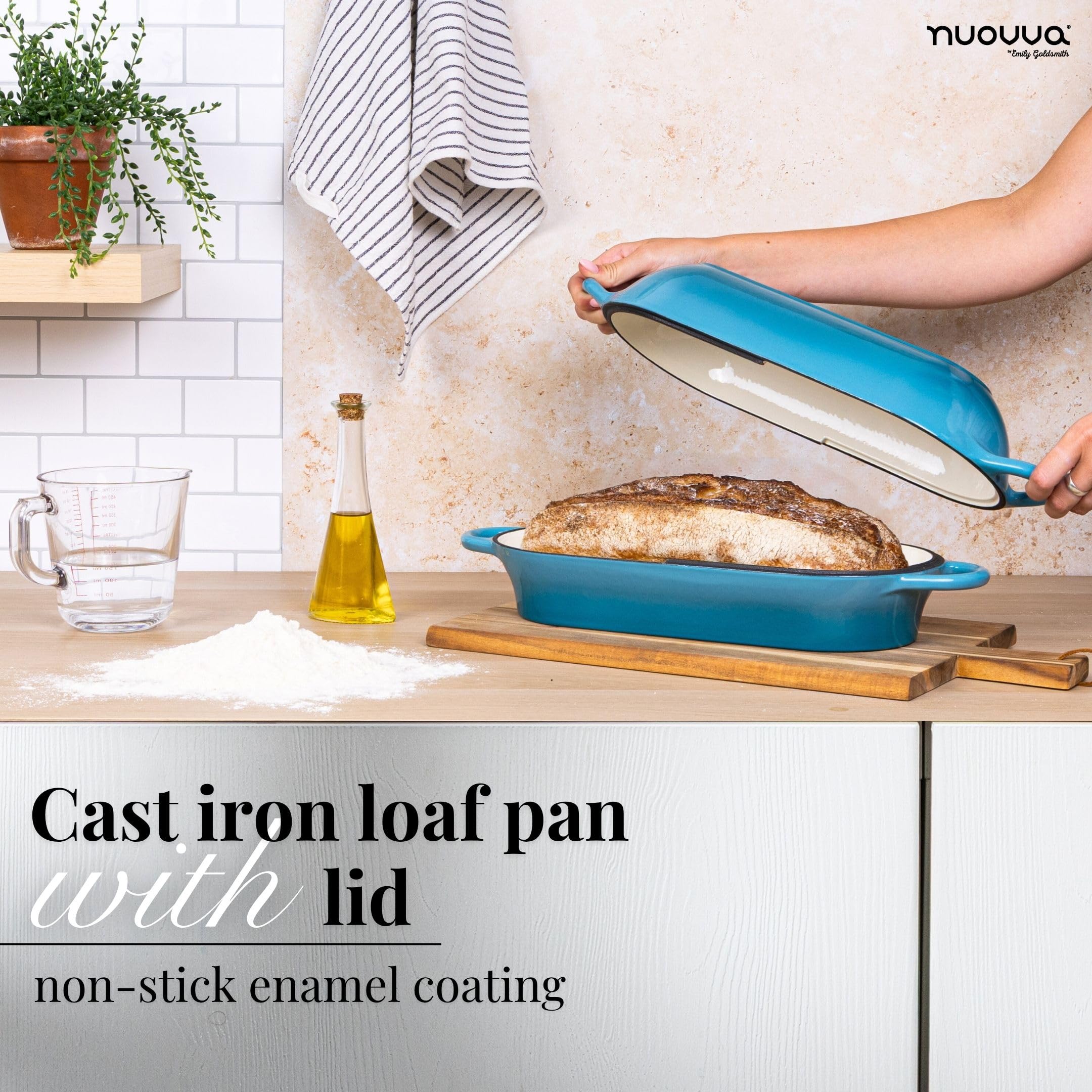 Nuovva enamel finish prevents sticking for easy cleanup after baking