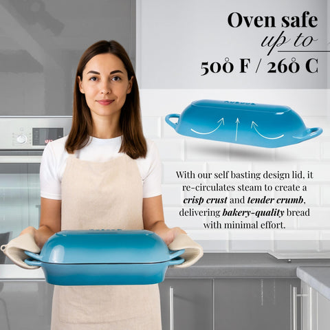 Nuovva lid with self-basting ridges maintains moisture in loaves