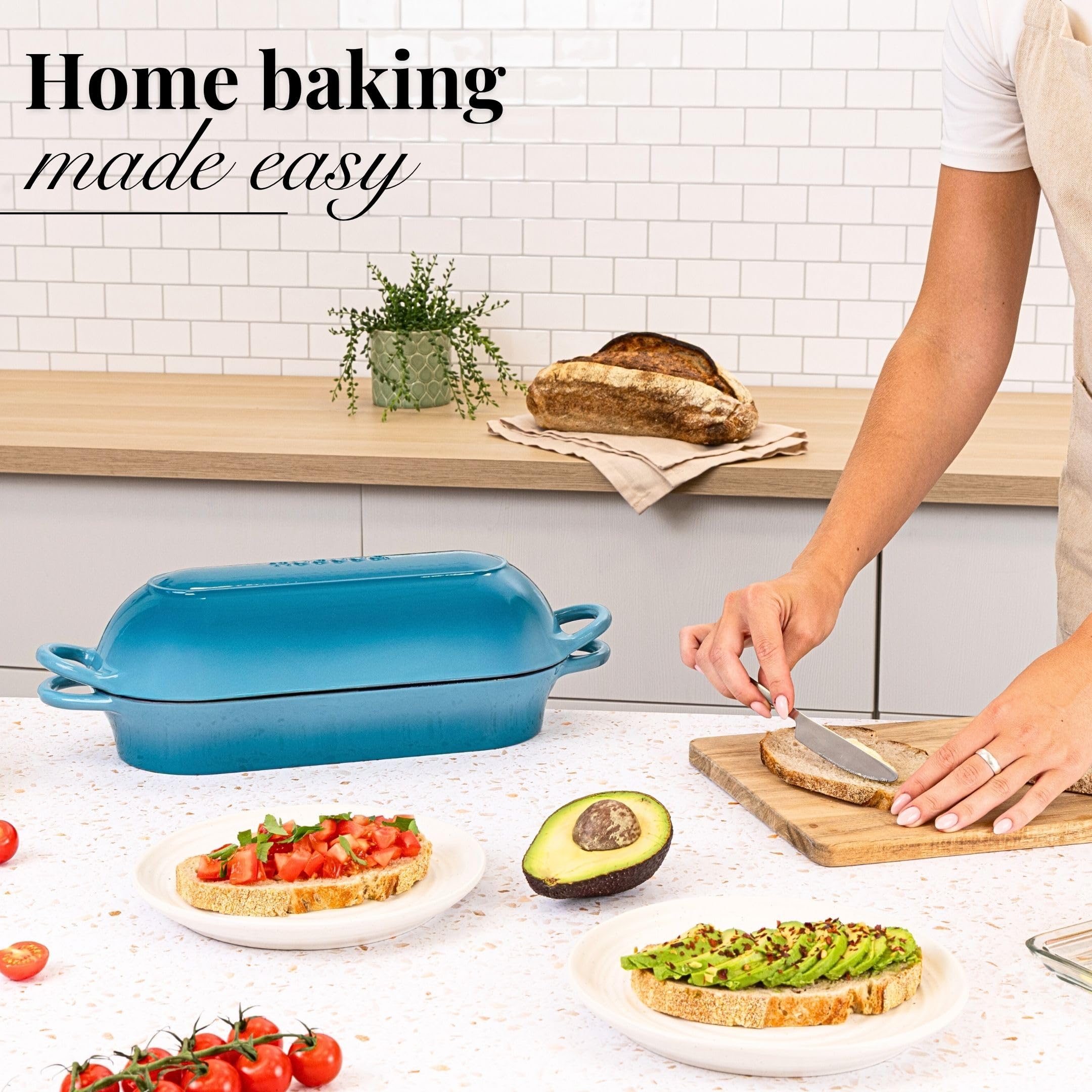 Nuovva rectangular bread pot in a kitchen setup for prep and bake