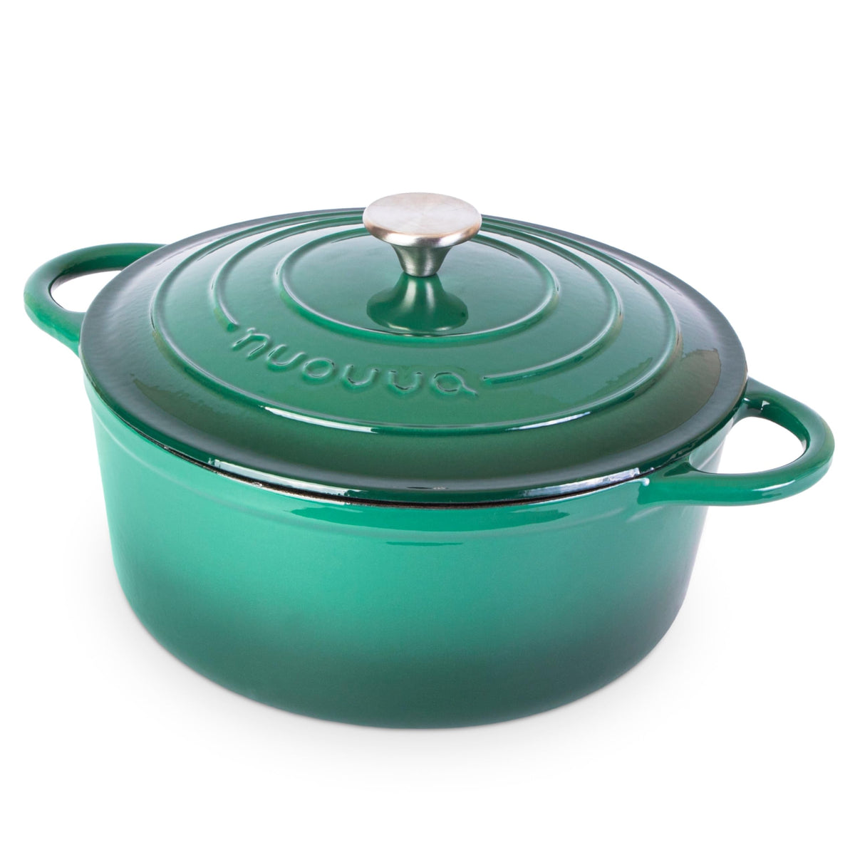 Nuovva enamelled cast iron Dutch oven in dark green for even heating of stews