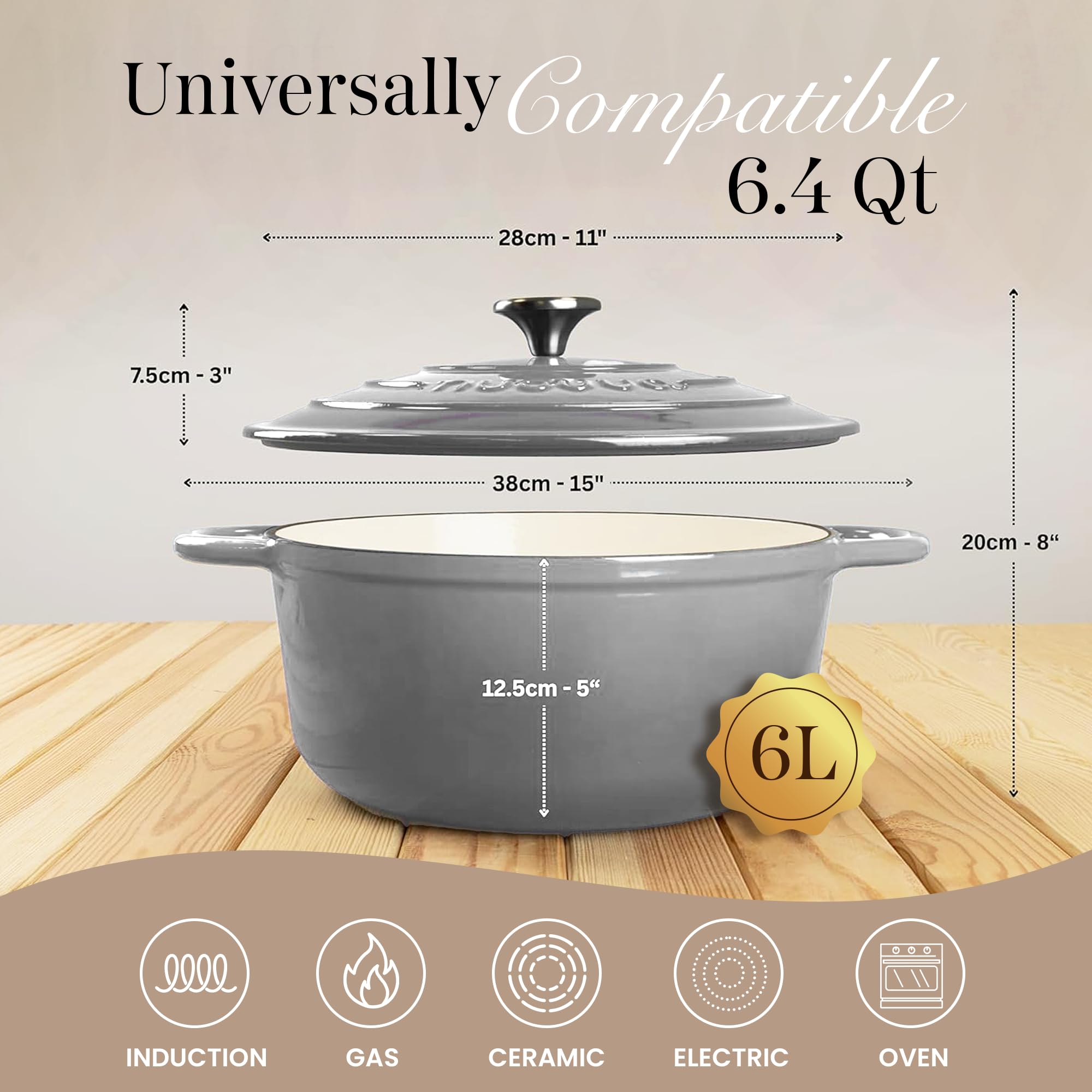 Nuovva Dutch oven close-up on ergonomic handles, easy transport from hob to table.