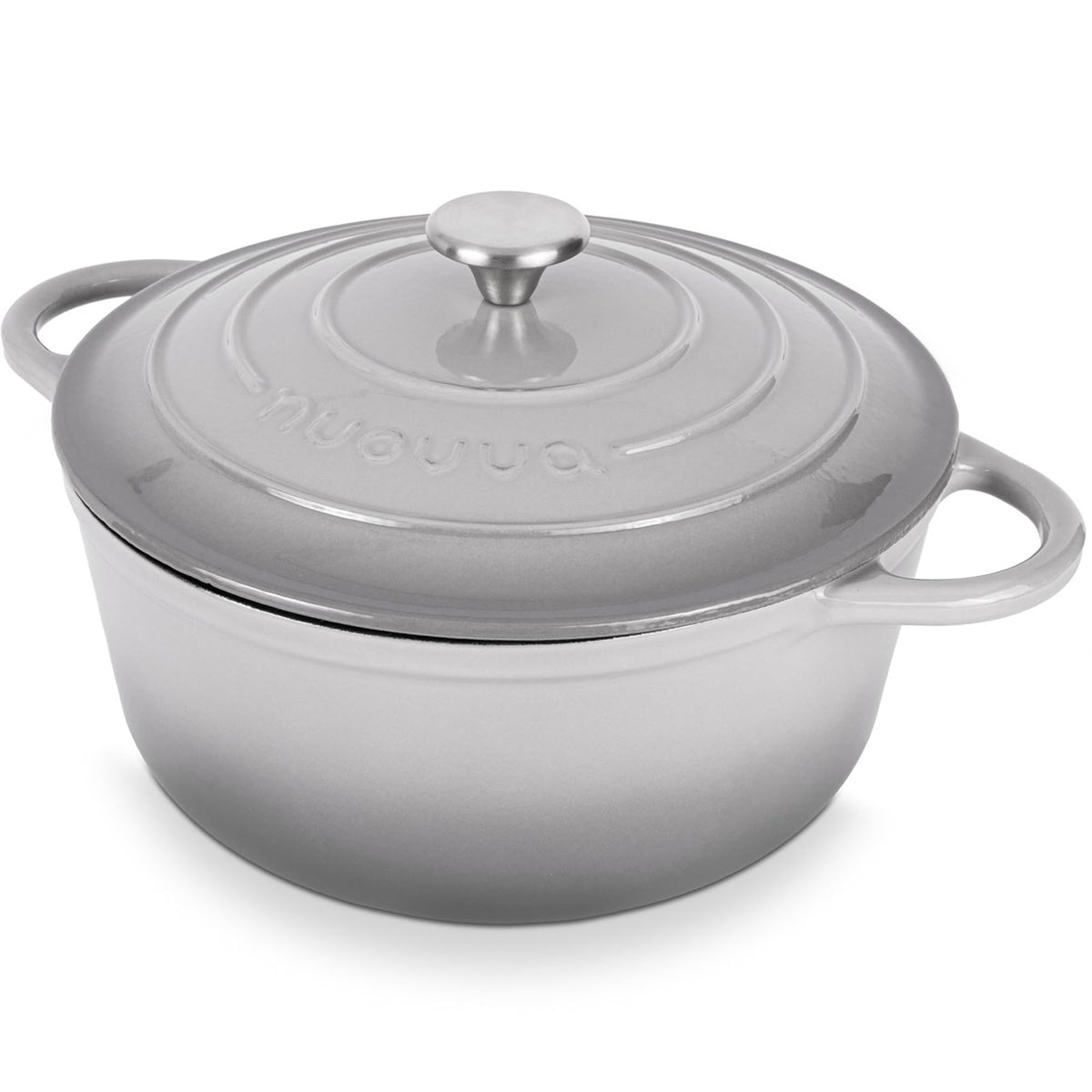 Nuovva enamelled cast iron Dutch oven with lid in grey, durable and heat-retaining.