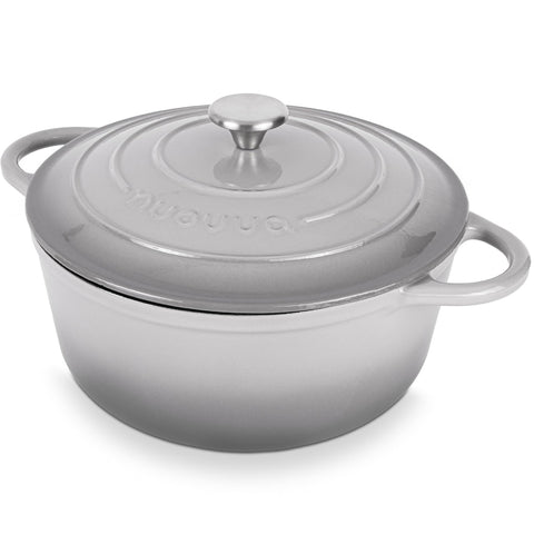 Nuovva enamelled cast iron Dutch oven with lid in grey, durable and heat-retaining.