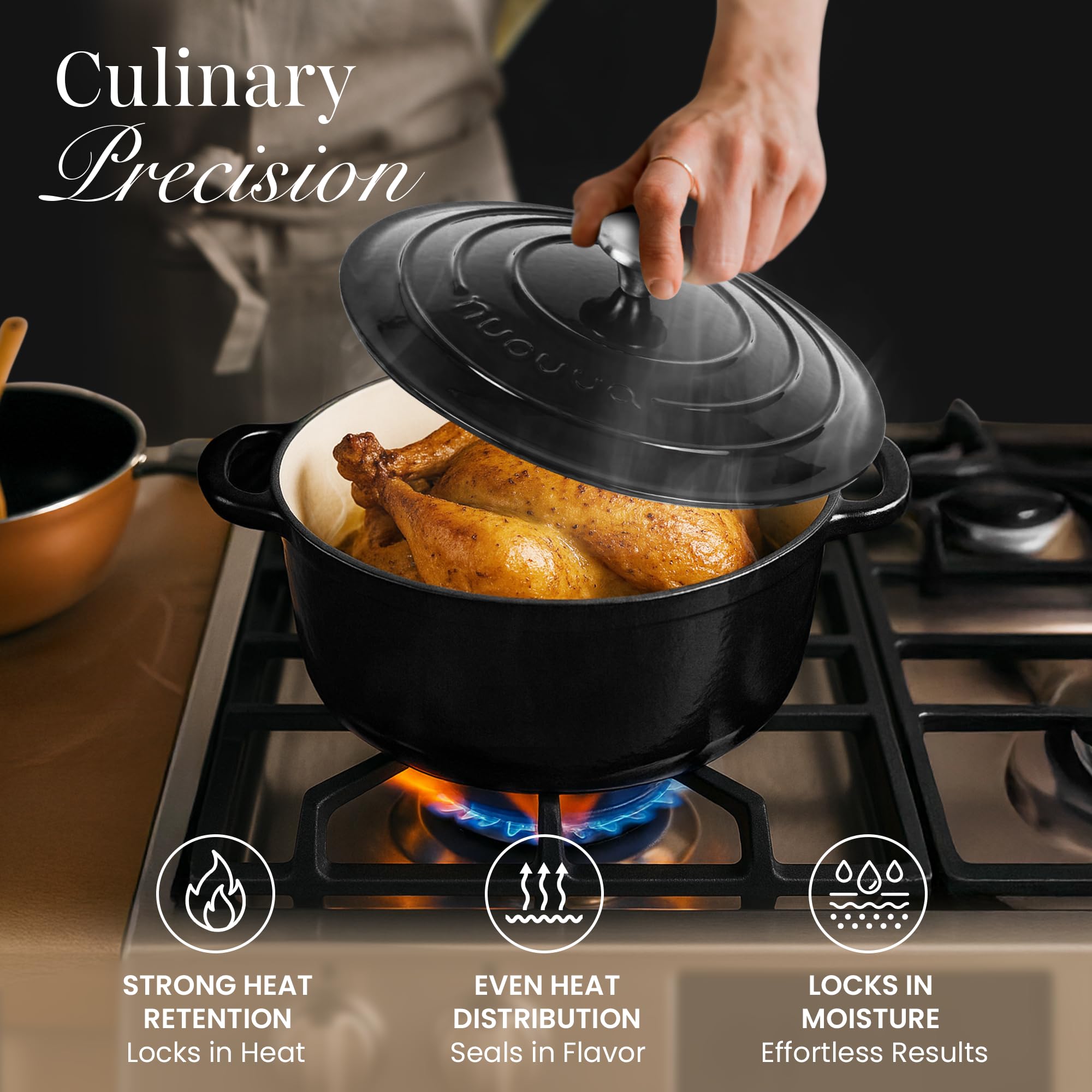 Nuovva enamelled cast iron Dutch oven in blue option for style