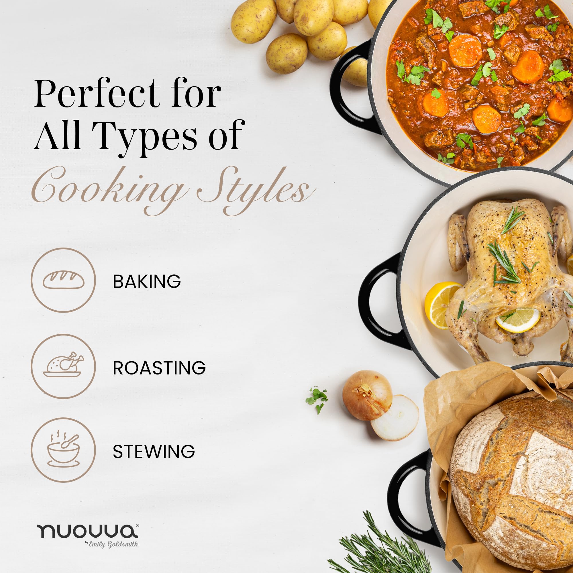 Nuovva enamelled cast iron Dutch oven in green option for vibrant design