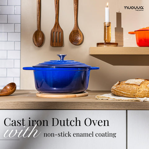 Nuovva cast iron retains heat well, ideal for braises and oven finishing.