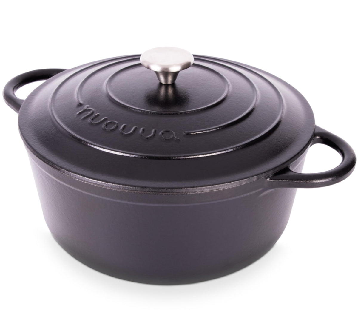 Nuovva enamelled cast iron Dutch oven with lid in black for versatile cooking